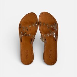 Schutz Clear/Vinyl Studded Slide Sandals Size 9